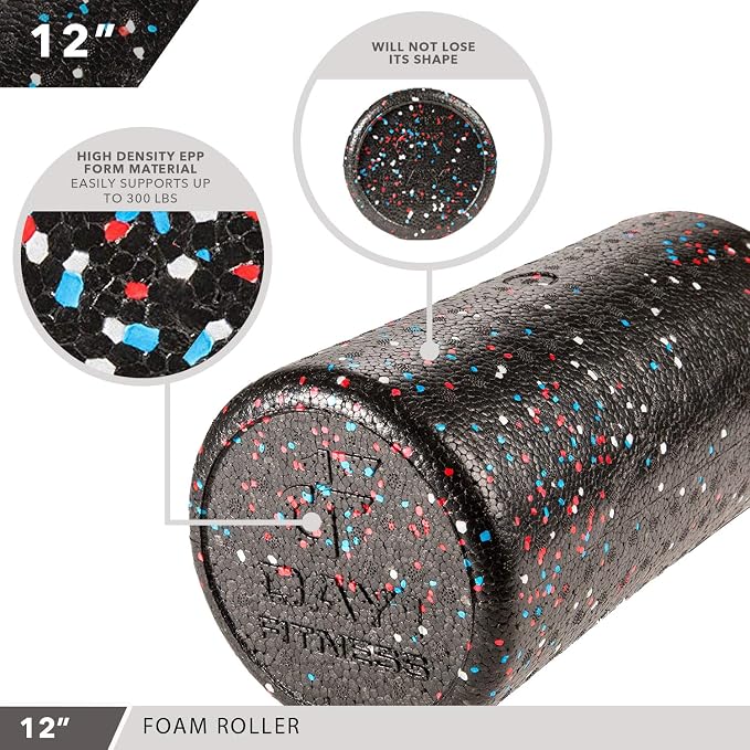Day 1 Fitness High Density Muscle Foam Rollers - Sports Massage Rollers for Stretching, Physical Therapy, Deep Tissue, Myofascial Release - Ideal for Exercise and Pain Relief – USA Speckled, 12”