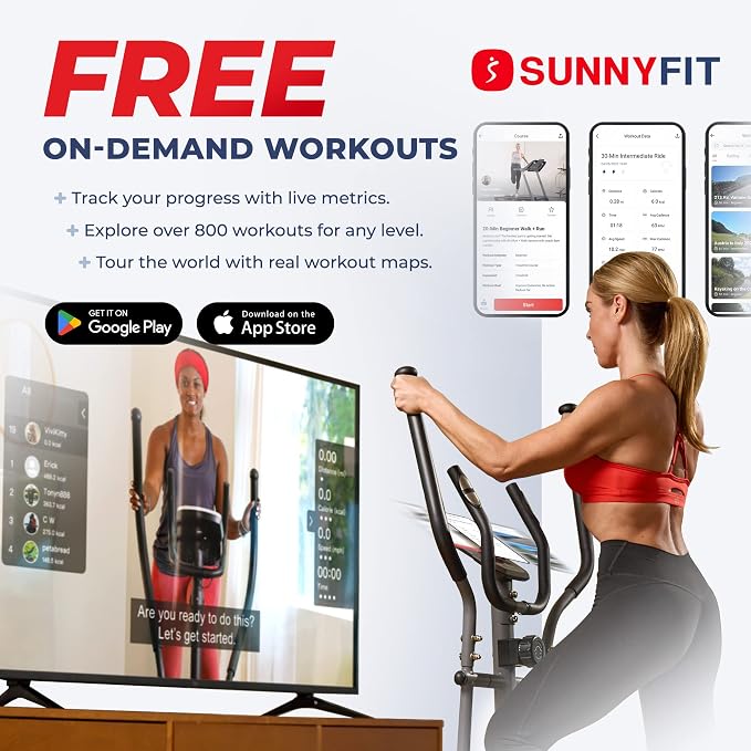 Sunny Health & Fitness Upright Elliptical Machine, Full Body Cardio Exercise Equipment with Adjustable Resistance, Arm and Leg Workout Machine, SunnyFit App via Bluetooth