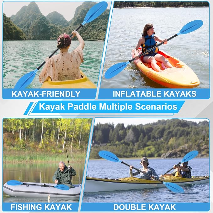 Kayak Paddle for Adults,70 to 95in Paddle Board Paddles Telescopic Frosted Pipe Shaft Kayaking Boating Canoeing with 1 Free Paddle Leash Double Oar Float Paddle Sturdy Durable