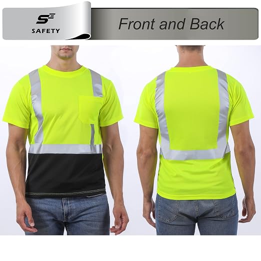 sesafety Hi Visibility Shirts for Men, Safety Shirts with Reflective Strips Class 2, Hi Vis Construction Work Shirt with Pocket Yellow 4XL