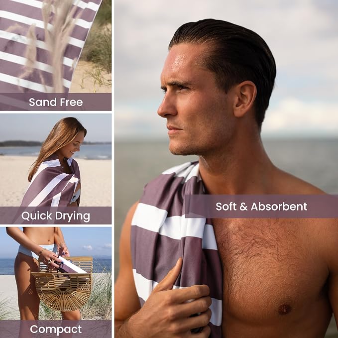 SummerSand Microfiber Beach Towel - Quick Dry, Sand Free - Compact and Lightweight for Travel - Recycled Materials - Travel Bag Included - Large Microfiber Towel (63x31.5in – Grape Purple)