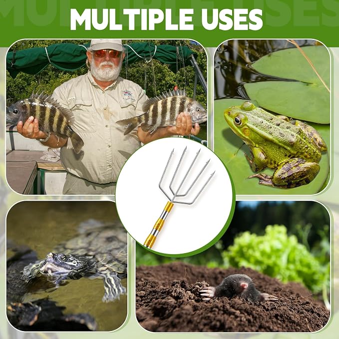 MorningRo 2 Pcs Stainless Steel Telescopic Fish Gaff with 5 Teeth Assorted Harpoons Barbed Retractable Spear Gig Gaff Fishing Gaffs Frog Gig for Fishing Hook Harpoon Hunting Frog Mole