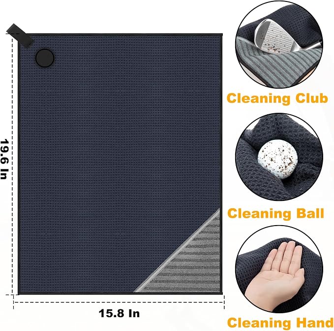 Golf Towel, Magnetic Golf Towel with Brush and Divot Tool, Microfiber Waffle Pattern with Clip for Men, Industrial Strength Magnet for Strong Hold to Golf Bags, Carts or Clubs (Gray)