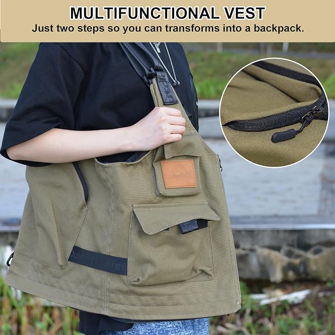 AREFFA Adjustable Fishing Vest for Men, 10-Pocket Cargo Vest for Hiking & Travel