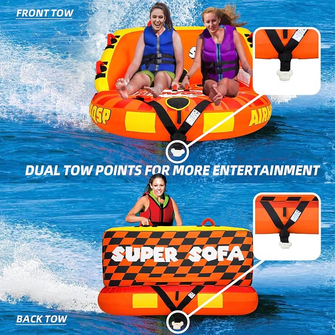 Super Sofa Towable Tubes for Boating 1-4 Person,Tubes for Boats,Inflatable Pull Boats/Boat Tube/Water Tube,Front&Back Tow Points with Heavy-Duty Thick Nylon Cover for Water Sports
