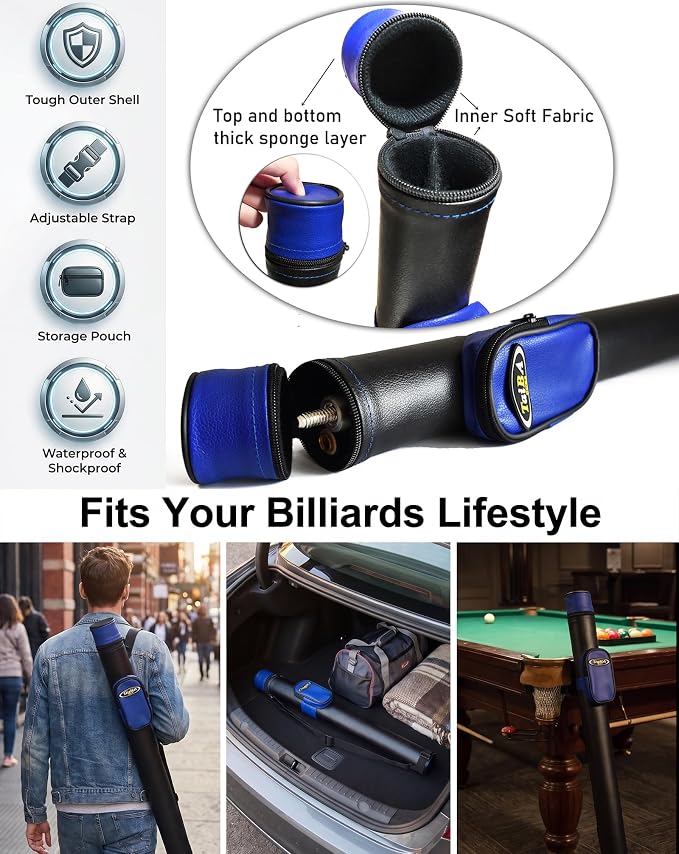 Tai ba cues 2-Piece Pool cue Stick + Hard Case, 13mm Tip, 58", Hardwood Canadian Maple Professional Billiard Pool Cue Stick 18,19,20,21,22 Oz Pool Stick (Selectable)-Blue, Black, Red, Gray, Green