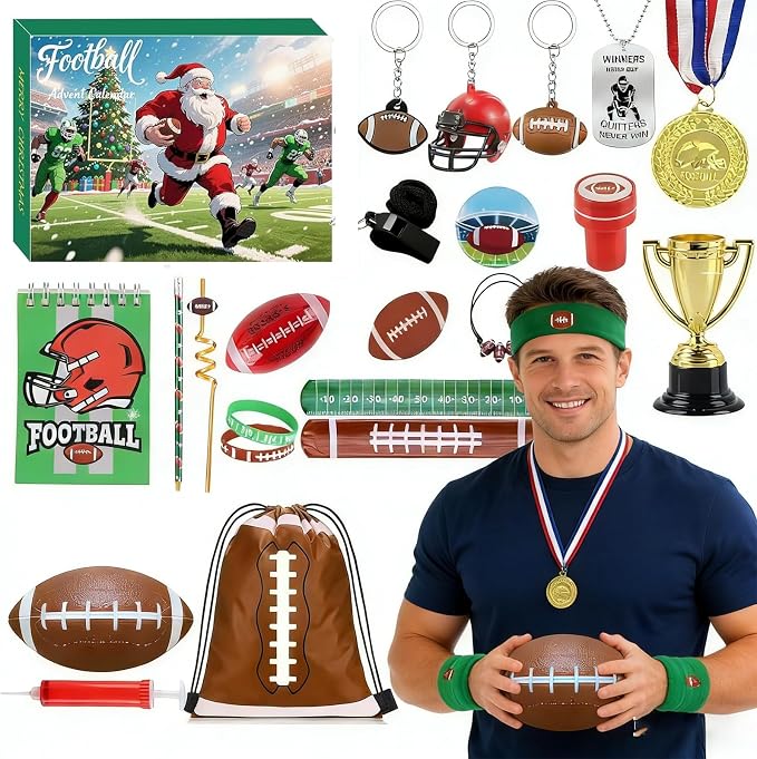 Football Advent Calendar,Christmas Stocking Stuffers White Elephant Gifts,Christmas Countdown Rugby Advent Calendar Football Party Favor Set for Lover Man Xmas Gifts