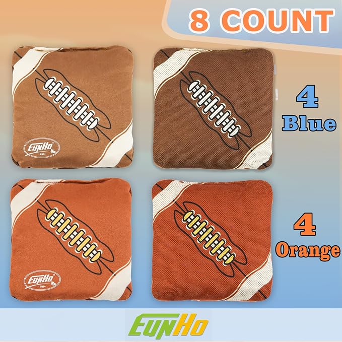 EunHo Regulation Cornhole Bags Set of 8 - Dual Sided Slick and Stick Cornhole Bean Bags for Tossing Game Professional All Weather Pro Corn Hole Bags with Tote Bag