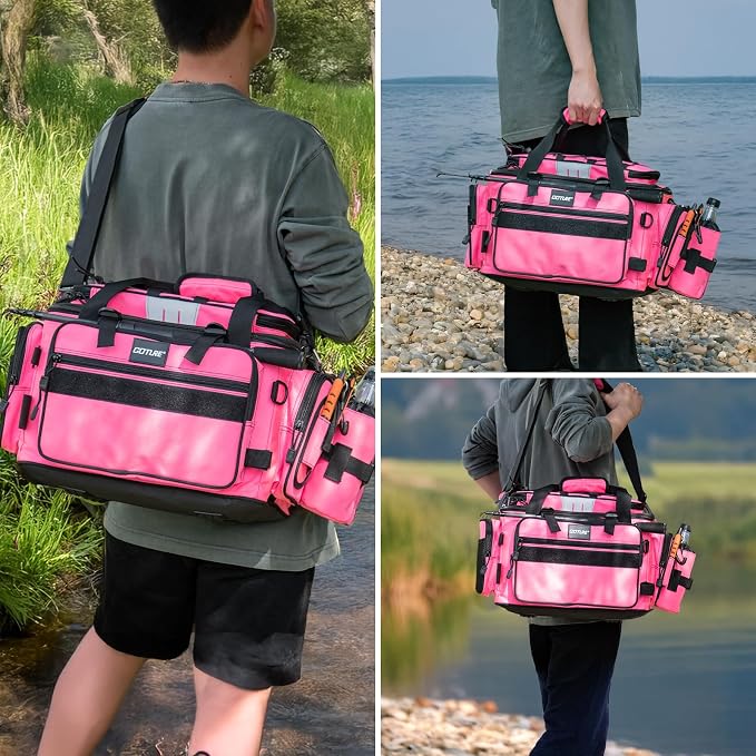 Goture Fishing Tackle Bag with 4PCS 3700 & 2PCS 3600 Tackle Boxes | 600D Water-Resistant, Rod Straps, Detachable Bottle Pouch,Waterproof Bottom, Freshwater & Saltwater Gear Storage Fishing Bag
