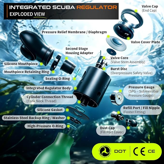 GOYOJO Mini Scuba Tank with DOT Certified, Portable Scuba Diving Kit with Optional Snorkel Mask Combo, Refillable Emergency Backup Pony Bottle for Snorkeling, Underwater Breathing, Training