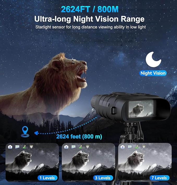 Night Vision Goggles, Hunting Binoculars for Adults, Rechargeable Thermal Binoculars with 10X Digital Zoom,7 IR Levels,32GB TF Card and HD Screen,Capable of Saving Photos Videos for Camping & Security