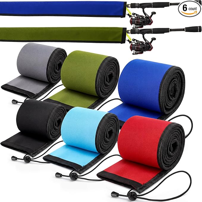 Outus Neoprene Fishing Rod Sleeves, 2.5MM Thick Tangle-Free Covers, Protective Sock for Spinning Casting Rods, Travel Storage