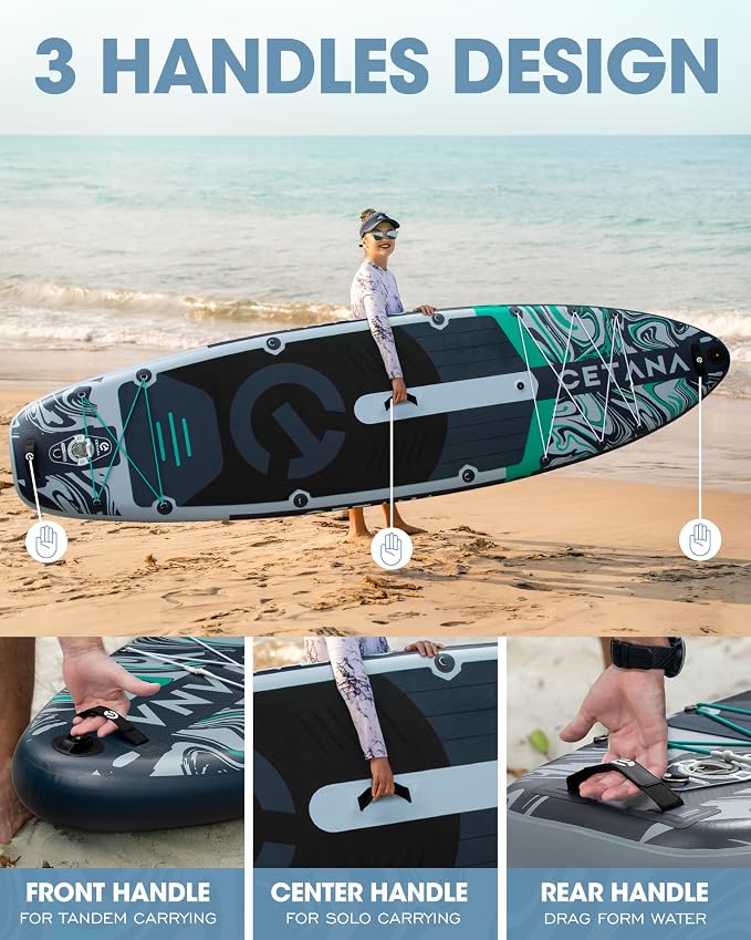 CETANA Extra Wide Inflatable Paddle Board 11'6 x 35" x 6", 450LB High Weight Capacity Wide Stable Stand Up Paddle Board for Beginners, 2–3 Person Large Paddleboard with 3 Fins, Dual Bungee, 15 D Rings