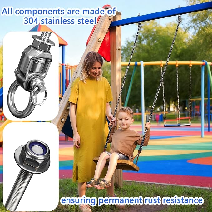 2 Heavy Duty Swing Hangers 360° Bearing Stainless Steel Swing Hooks 1000LBS Capacity Playground Sandbag Hammock Chair Porch Swing
