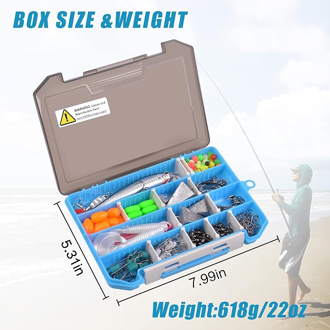 Surf Fishing Tackle Kit, 173pcs Saltwater Fishing Gear with Pyramid Sinkers Fish Finder Rigs High-Low Rigs Pompano Rigs Wire Leaders Hooks Bucktail Jig Lures for Striper Flounder Catfish