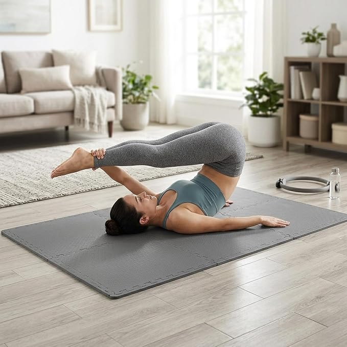 BalanceFrom Puzzle Exercise Mat 1/2" Thick, EVA Interlocking Foam Floor Tiles for Home Gym, Mat for Home Workout Equipment, Floor Padding for Kids, Gray, 24 in x 24 in x 1/2 in, 24 Sq Ft - 6 Tiles