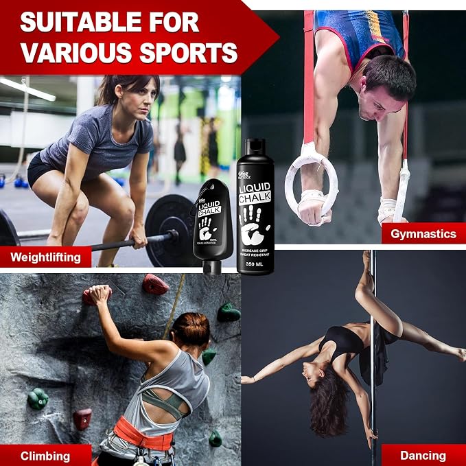 Pro Grade Liquid Chalk 2 oz or 12 oz Mess-Free Gym Chalk for Weightlifting, Gymnastics, Rock Climbing, Dancing, Dries in Seconds