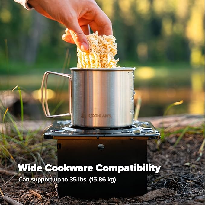 Coghlan's Portable Folding Camp Stove – Compact, Lightweight Steel Cooking Stove for Camping, Backpacking, Hiking, or Emergency Use – Uses Canned Heat or Fuel Tablets, Black (Pack of 6)