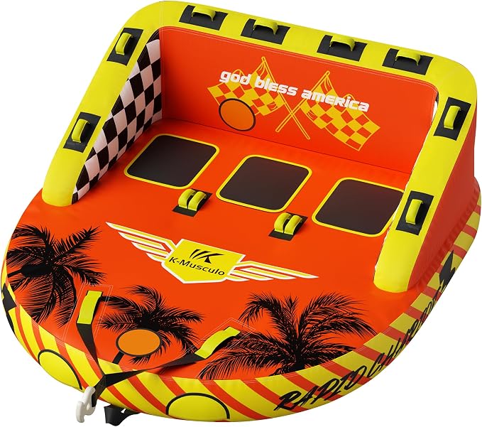Towable Tubes for Boating - 2-3 Person Shark Battle Tank, Boat Tubes & Towables, EVA Foam Pads, Drainage, Super Safe Handle, Quick Connector