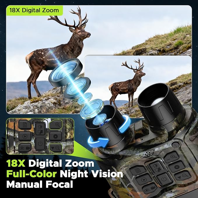 Night Vision Goggles 4K, 112 MP Full Color Night Vision Binoculars 18X Zoom, 5000mAh Battery, 1968ft Range, 64GB Card Included, Infrared Binoculars for Hunting Camping Security