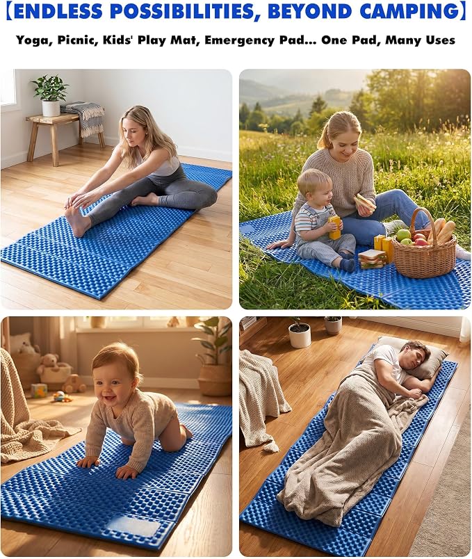 Camping Foam Sleeping Pad Lightweight Closed Cell Folding Camping Mat Moisture-Proof Camping Mattress Portable for Outdoor Hiking Mountaineering Blue