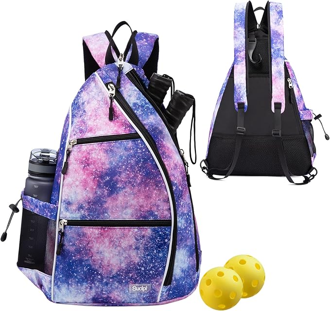 Sucipi Pickleball Bag - Men's & Women's Pickleball Backpack, Adjustable Sling Bag w/Fence Hook/Large Capacity/Safety Pocket