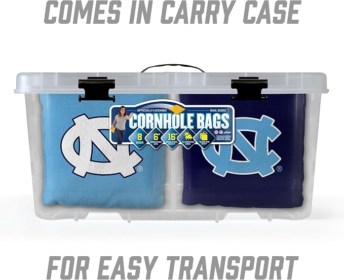 YouTheFan Officially-Licensed NCAA Set of 8 Cornhole Bags - All Weather Dual Sided Slide & Stop - Regulation Size with Carry case