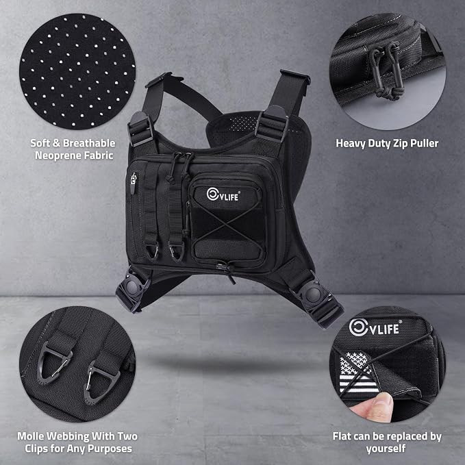 CVLIFE Outdoor Chest Bag for Men, Tactical Chest Pack, Adjustable Running Vest Bag, Lightweight Anti-theft EDC Rig for Hiking