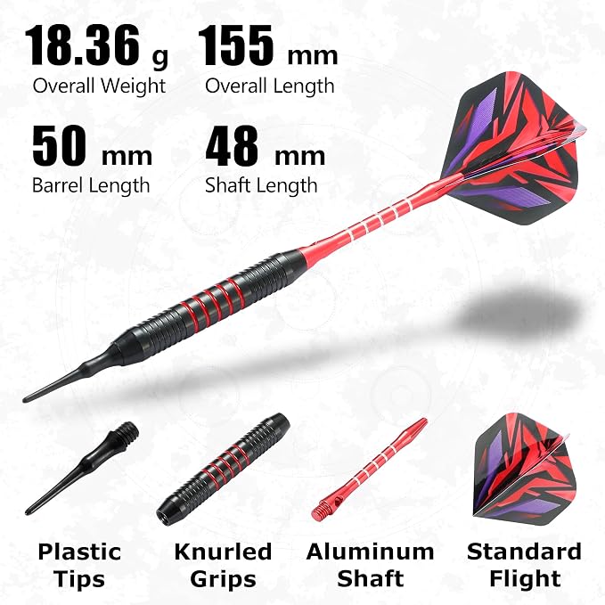 Soft Tip Darts Set with Gift Box Dart Case Professional Darts Plastic Tip with 100 Dart Tips 12 Shafts 24 Flights Tool Kit Flight Protectors for Electronic Dart Board