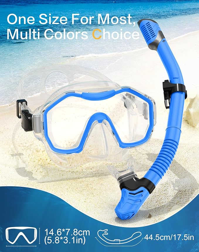 Snorkeling Gear for Adults Kids, Dry-Top Snorkel Set, 180°Panoramic Wide View Diving Mask Breathing Freely Snorkel Mask for Snorkeling Scuba Diving Swimming Travel