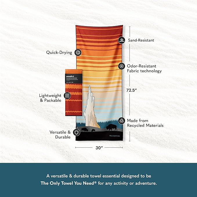 Nomadix Original Towel - National Parks- Perfect for Beach, Pool, Travel, Camping, Yoga - Made with Recycled Materials - Super Absorbent - Sand Resistant