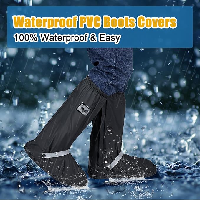 GARGOYLE BELLS Waterproof Rain Cover Boot Non-Slip Shoe Covers with Zipper and Reflector Heavy Duty Reusable Rain Boots for Men Women