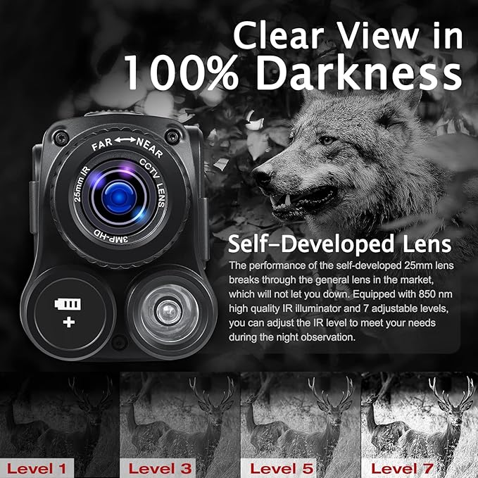 GeowFiiTech Night Vision Monocular, 4K Infrared Digital Night Vision Goggles with 850nm IR, 40M Photo & 4K Video, 984FT Range, 8X Zoom, Rechargeable, SD Card Included for Hunting Camping Adventure