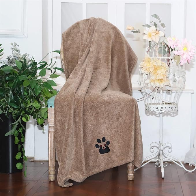 Dogvingpk Extra Large Dog Towel 1 Pack, Super Absorbent Soft Quick Drying Microfiber Pet Bath Towels for Large & Medium Dogs (XL-55" * 36", Brown)