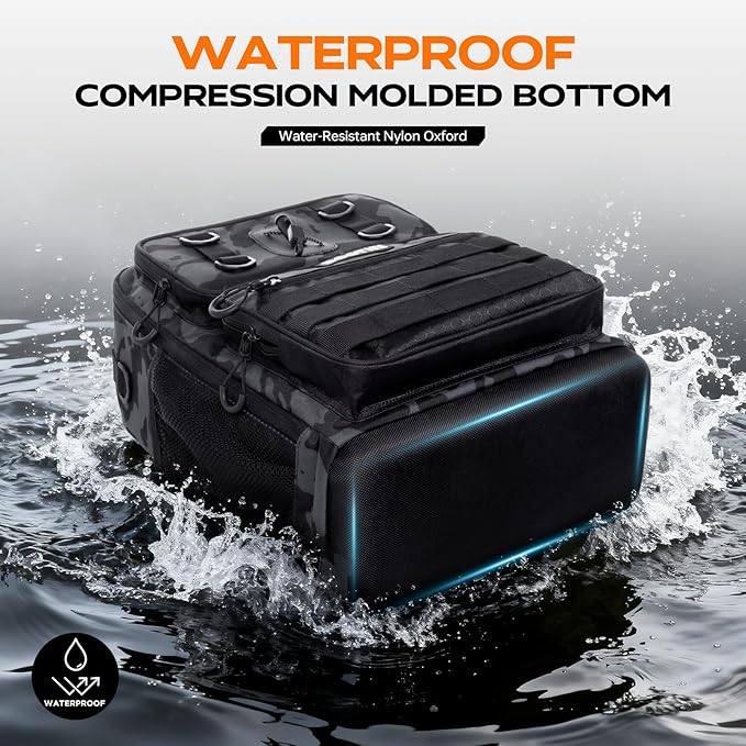 Fishing Backpack with Tackle Boxes and Rod Holders, Fishing Bag with Fishing Lure Kit Water-resistant Sling Tackle Bag Store Gear and Equipment, Bait Gifts for Men Woman Anglers-Black Camo Backpack
