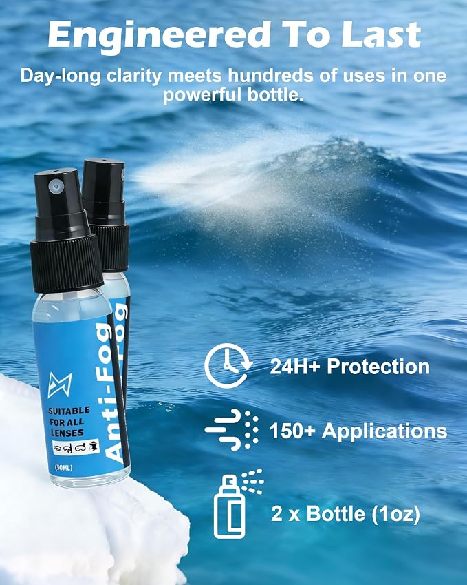 Safe Anti Fog Spray for Swim Goggles Glasses, 2 Pack Quick and Long-Lasting Defogger for Eye Glasses Swim Goggles Ski Goggles Snorkel Mask Scuba Diving Mask Motorcycle Helmet Visor Hockey Shield