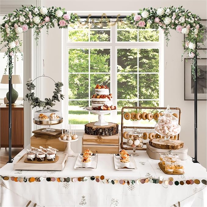 Over The Table Rod Stand with Clamps, Black Metal Table Arch Adjustable 38"-47" Tall 34"-102" Length, Table Balloon Arch for Wedding, Anniversary, Birthday, Party, Christmas Decoration