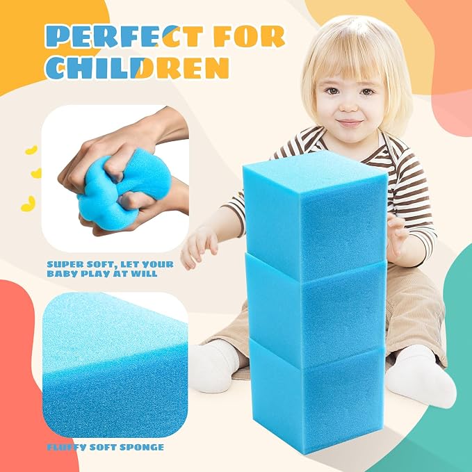 Foam Pit Cubes, 24 PCS 5 Inches Gymnastics Foam Blocks Trampoline Blocks, Multi-Sport Protective Padding for Freerunning, Trampoline, Parkour, Skate Parks & BMX - Blue & Yellow