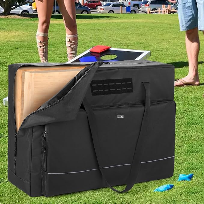 GOBUROS Cornhole Board Carrying Case 3 ft x 2 ft Tailgate Size, Cornhole Carrying Bag with 8 Sandbag Pockets and Sturdy Two-Ways Zipper for Cornhole Games, Only Bag