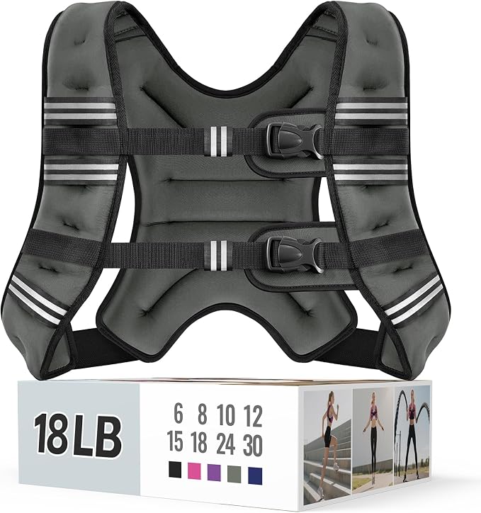 Zeerun Weighted Vest, 6lb/8lb/10lb/12lb/15lb/18lb/20lb/24lb/30lb for Men Women, Reflective Stripe Adjustable Buckle, Comfortable Durable Rucking Vest for Walking Running Strength Training