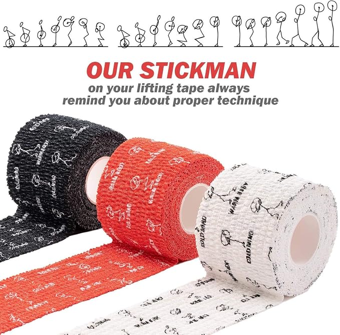 WARM BODY COLD MIND 1.85" Weightlifting Thumb Tape - Hook Grip Tape for Powerlifting, Cross Training, Gym Tape, Workout, Weight Lifting Tape, Athletic Finger Wrap (White 6 Rolls)