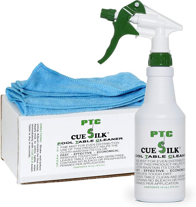 PTC Pool Table Cleaner 16 oz Bottle Bundle with Microfiber cloth