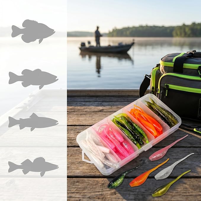 Crappie Fishing Lures Kit, 75/128/144Pcs Tube Lures Jigs Soft Plastic Baits | Includes Tube Lures, Jig Heads, Grub Worms & Swimbaits with Tackle Box for Bass, Trout, Freshwater & Saltwater Fishing
