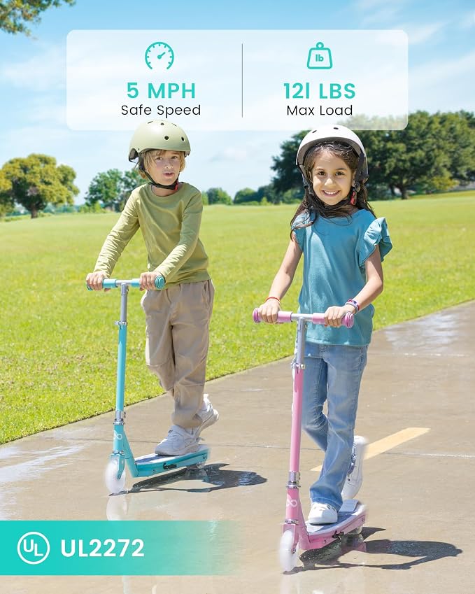 Gyroor KS2 Kids Electric Scooter – 5 MPH Safe Speed, Foot Sensor Start, LED Lights, Adjustable Handlebar, 2 Hr Fast Charge, UL2272 Certified, Ages 6–12, 121 lb Max Load