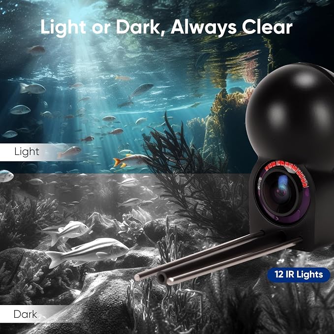 Underwater Fishing Camera 5 Inch, 1000TVL IPS Monitor Fish Finder, Wide Angle IP68 Waterproof, Infrared Night Vision with 65ft Cable for Ice, River and Boat-S26