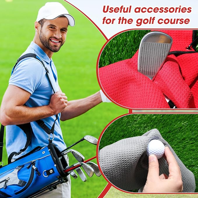 Batiyeer Golf Towels Bulk for Bags, 16"x16" Microfiber Waffle Pattern Golf Towel with Clip for Tournament, Club, Fitness