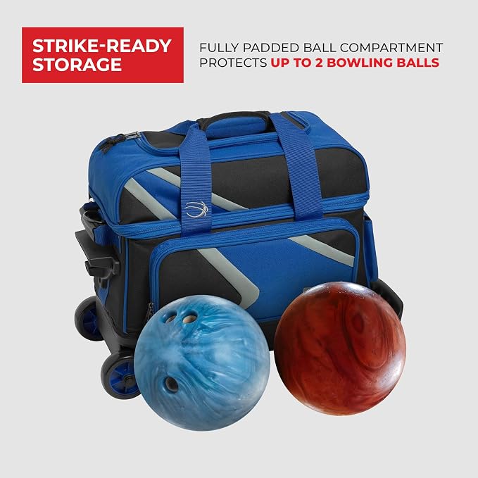 BSI Dash Roller Bowling Bag with Smooth Rolling Wheels, Padded Ball Compartment, Retractable Locking Handle, & Shoe Pocket