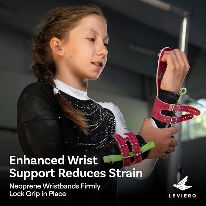 Gymnastics Grips Set, Grips for Gymnastics Girls, Dowel Grips with Soft Leather, Double Buckle Wrist Closure, and Adjustable Finger Holes, for All Ages