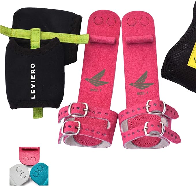 Gymnastics Grips Set, Grips for Gymnastics Girls, Dowel Grips with Soft Leather, Double Buckle Wrist Closure, and Adjustable Finger Holes, for All Ages