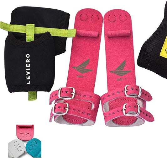 Gymnastics Grips Set, Grips for Gymnastics Girls, Dowel Grips with Soft Leather, Double Buckle Wrist Closure, and Adjustable Finger Holes, for All Ages
